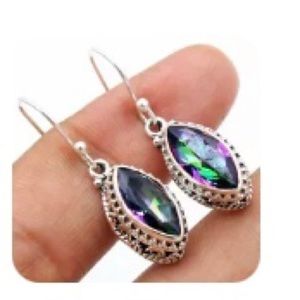 Mystic Topaz in silver dangle statement earrings